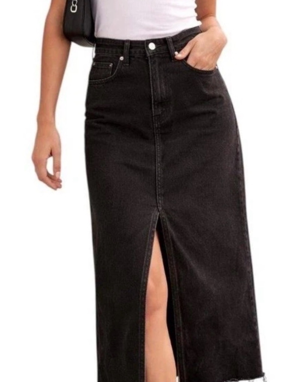Pistola Alice High-Waist Black Denim Maxi Skirt with Front Slit Sz27